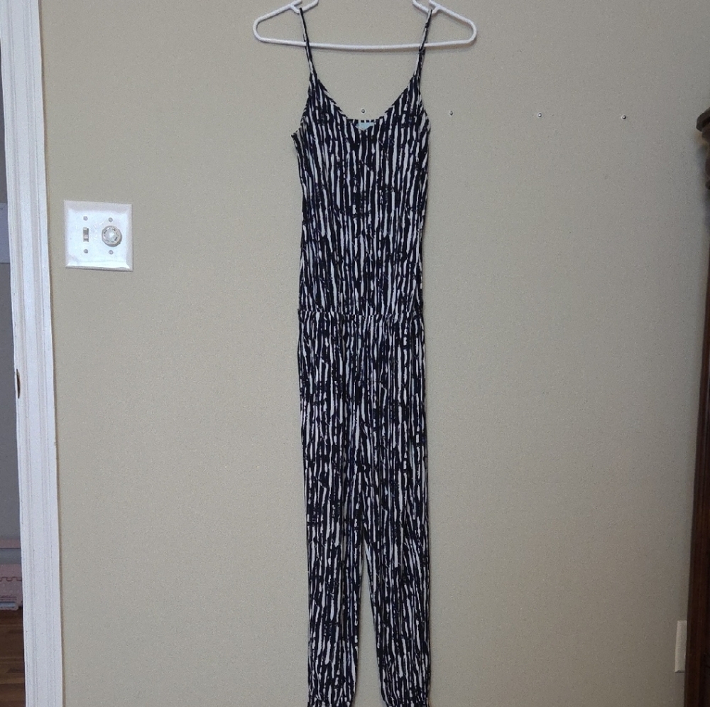 Veronica M Navy and White Abstract Jumpsuit